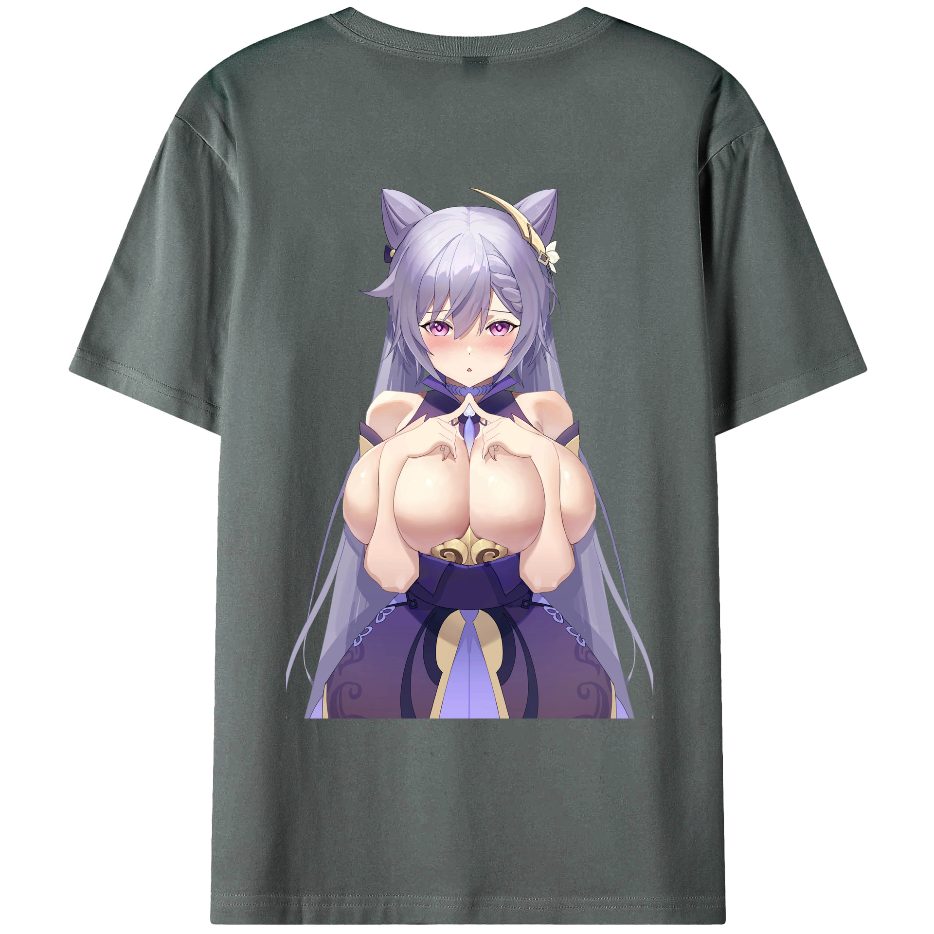 げんし神 刻晴 こくせい genshin Kokusei 綿100％ メンズ半袖Tシャツ（バックプリント） 通気性